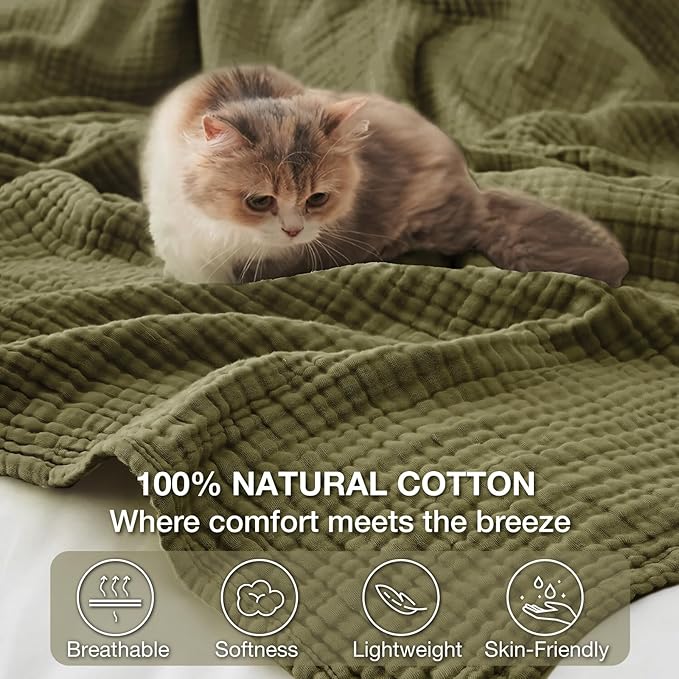 100% Cotton Muslin Blanket California King 120" x 90", 6 Layers Breathable and - Image 6