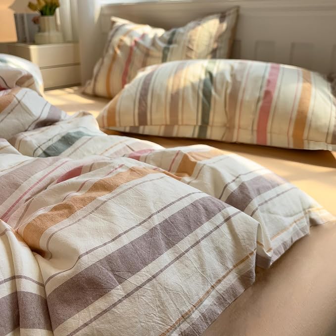 mixinni Vintage Striped Duvet Cover Set Full, 3-Piece 100% Washed Cotton - Image 6