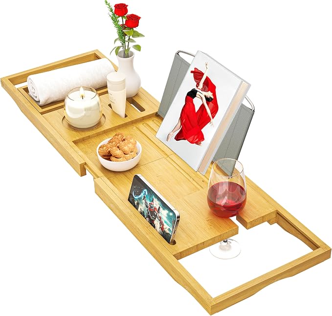 Banlilu Premium Natural Bamboo Expandable Bathtub Tray Caddy, Luxury Spa-Like - Image 7