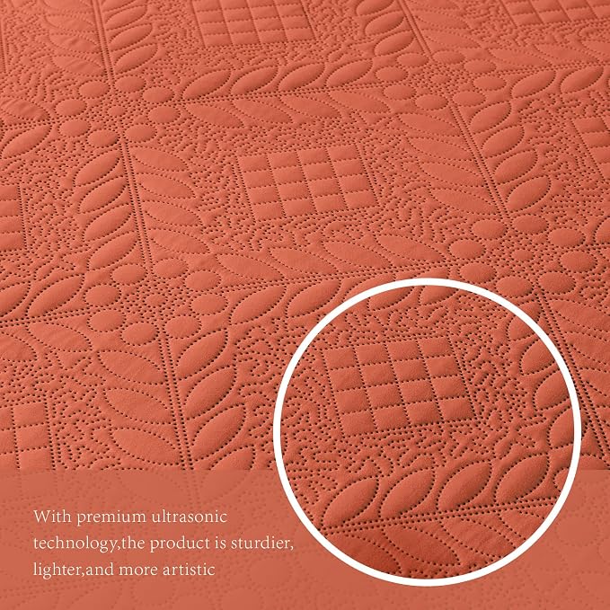 FLYMME Full Queen Quilt Bedding Set, Lightweight Burnt Orange Bedspreads - Image 6