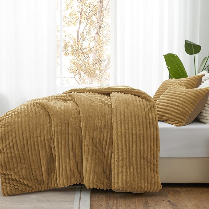 BEDELITE Fleece California King Comforter Set -Super Soft & Warm Fluffy Brown - Image 2