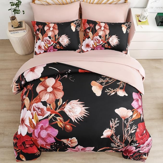 Luxudecor Floral Comforter Set Queen Size 7 Piece, Elegant Comforter Bedding Set - Image 3