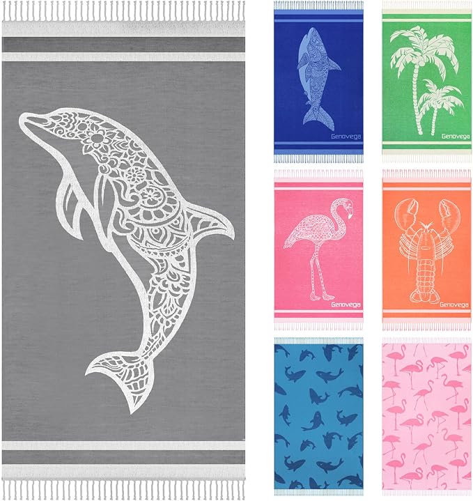 Genovega Oversized Cotton Turkish Beach Towels 72"x36" Lightweight Quick Dry by genovega