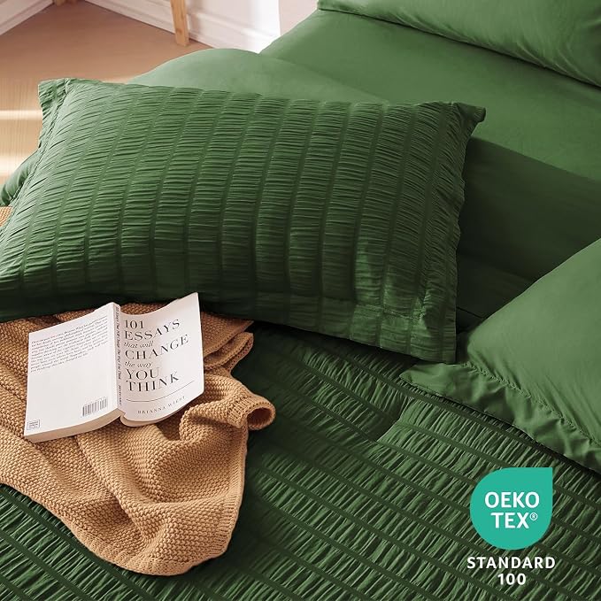 MUXHOMO 7 Pieces King Comforter Set, Seersucker Bed in a Bag King Size - Image 9
