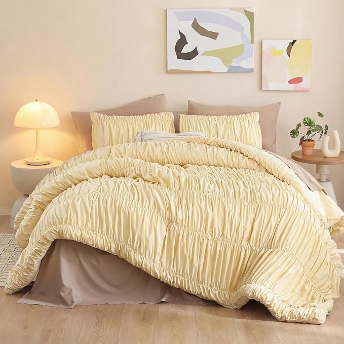 weigelia Cinched Comforter Set Queen – Soft Ruched Bedding Set, Apartment & - Image 6