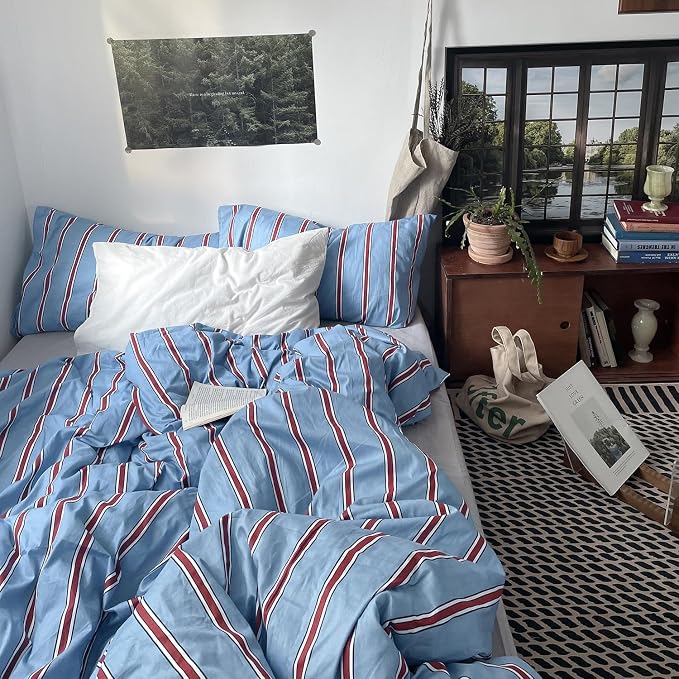 mixinni Vintage Striped Blue Duvet Cover Full - Image 2