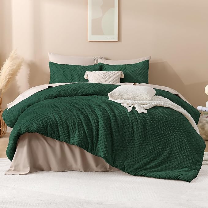 Andency Dark Emerald Green Comforter Full Size, 3 Pieces Boho Lightweight - Image 2