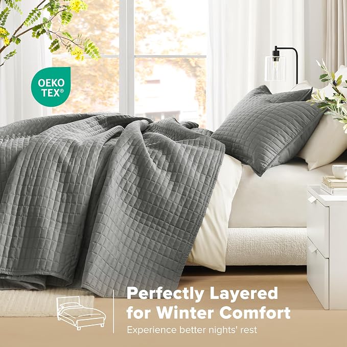 Comfort Spaces Charcoal Oversized Queen Quilt Set 102"x118" Bedspread Quilted - Image 3