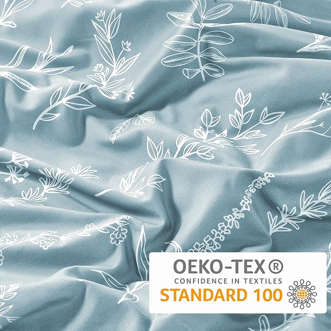 MUXHOMO Duvet Cover Queen Size, Reversible Floral Mineral Blue Duvet Cover Set - Image 6