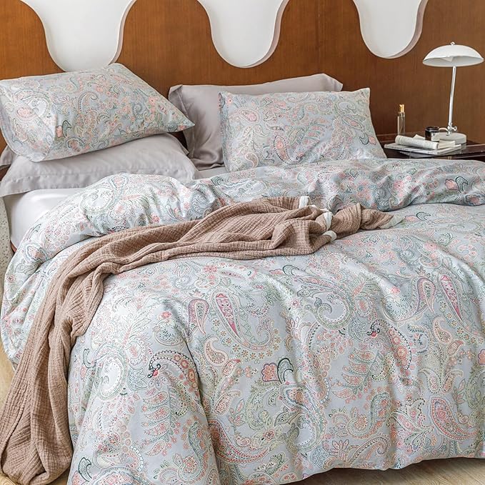 SUSYBAO Flower Paisley Duvet Cover Queen 100% Cotton 3 Pcs Set 1 Vintage by SUSYBAO