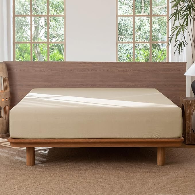 MooMee Fitted Bottom Sheet Only 100% Washed Cotton Linen Like Textured - Image 6