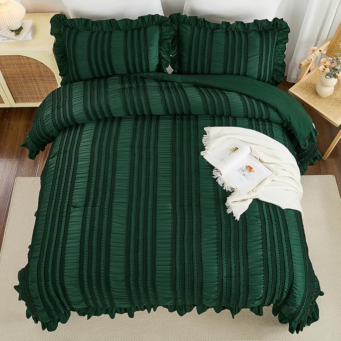 WONGS BEDDING King Size Comforter, Christmas Emerald Green Boho Comforter Set - Image 3