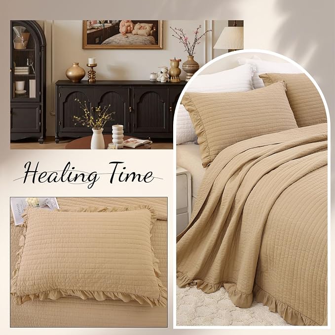 ROOMLIFE Quilt Set Full Size 3D Floral Embroidery Pattern 3-Piece Cotton - Image 6