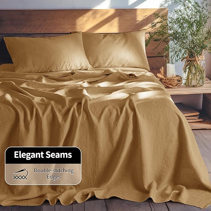 LBRO2M 100% Pure Linen Sheet Set Deep Pocket Up to 16" Bed Sheets Sets - Image 7