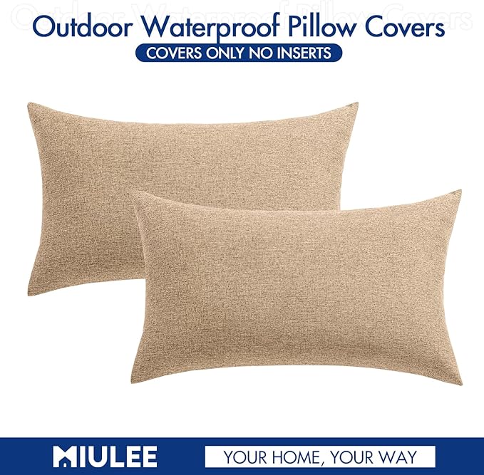 MIULEE Pack of 2 Decorative Outdoor Solid Waterproof Throw Pillow Covers Faux - Image 6