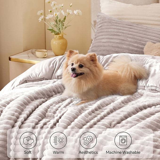 BEDELITE Fleece Twin Comforter Set -Super Soft & Warm Fluffy Lotus Pink Bedding - Image 3