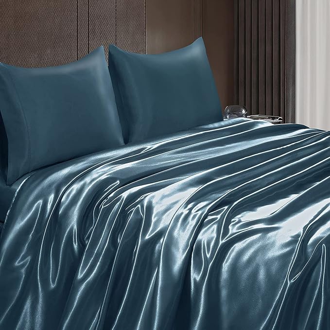 Homiest Deep Sea Blue Satin Flat Sheet - Image 6