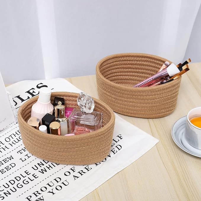 【2 Pack】ABenkle Small Woven Baskets, Tiny Oval Shallow Storage Baskets - Image 6