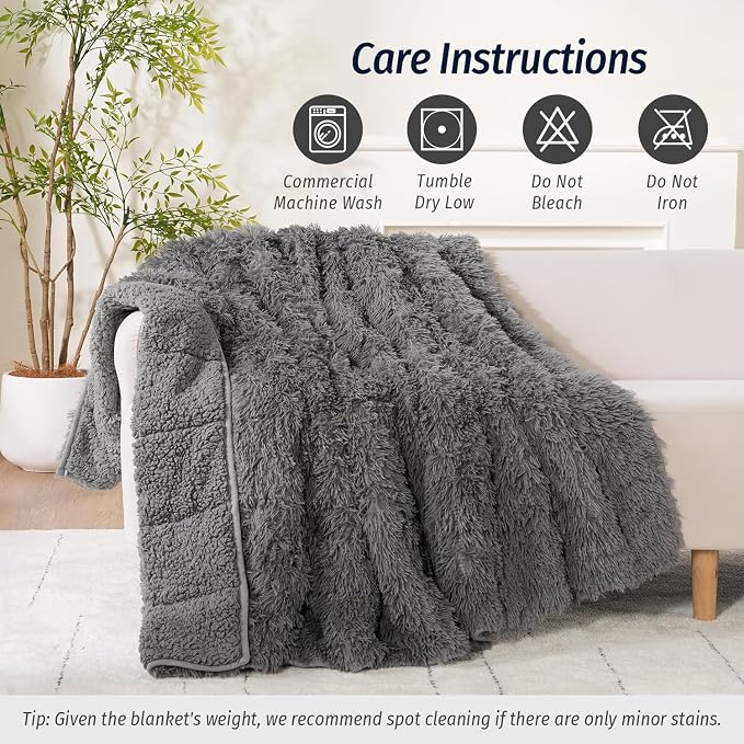 Wemore Shaggy Long Fur Faux Fur Weighted Blanket, Cozy and Fluffy Plush Sherpa - Image 7