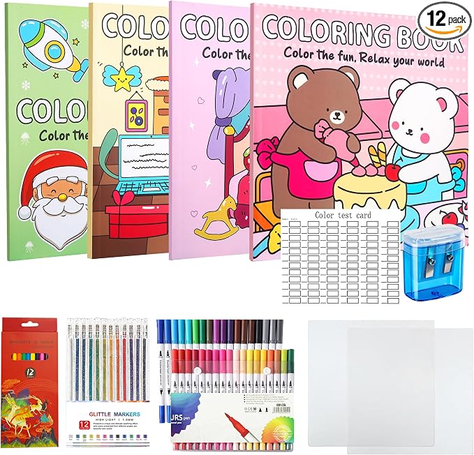 Cute Coloring Book Set for Teens Adults Relaxation, Easy and Simple Designs by Unknown