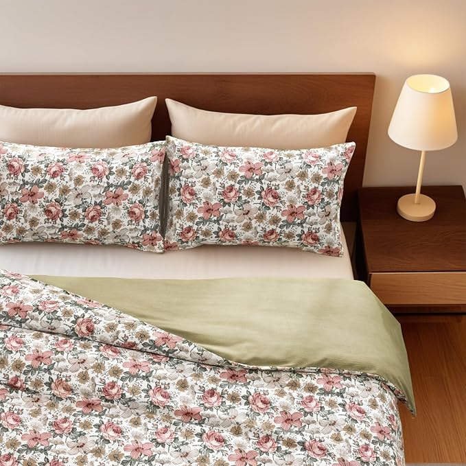 SLEEPBELLA Duvet Cover King, 600 Thread Count Cotton Pink & Yellow & Beige - Image 4
