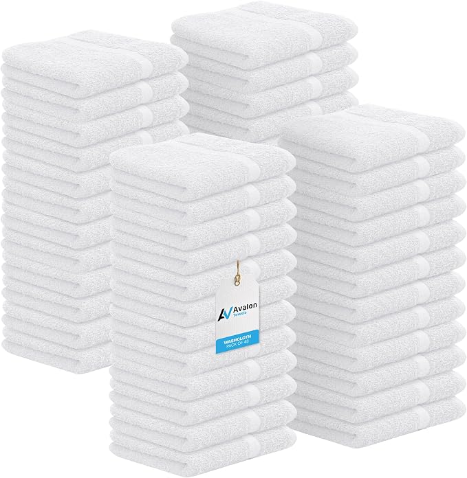 Avalon Towels Cotton Washcloths – Size 12x12 Inches, 100% Ring Spun Cotton by AvalonTowels