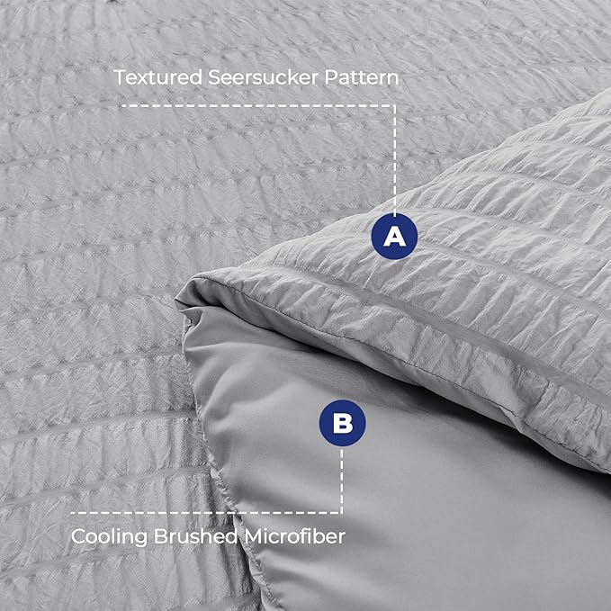 HYMOKEGE Light Grey Full Size Comforter Sets Seersucker 7 Pieces, All Season - Image 4