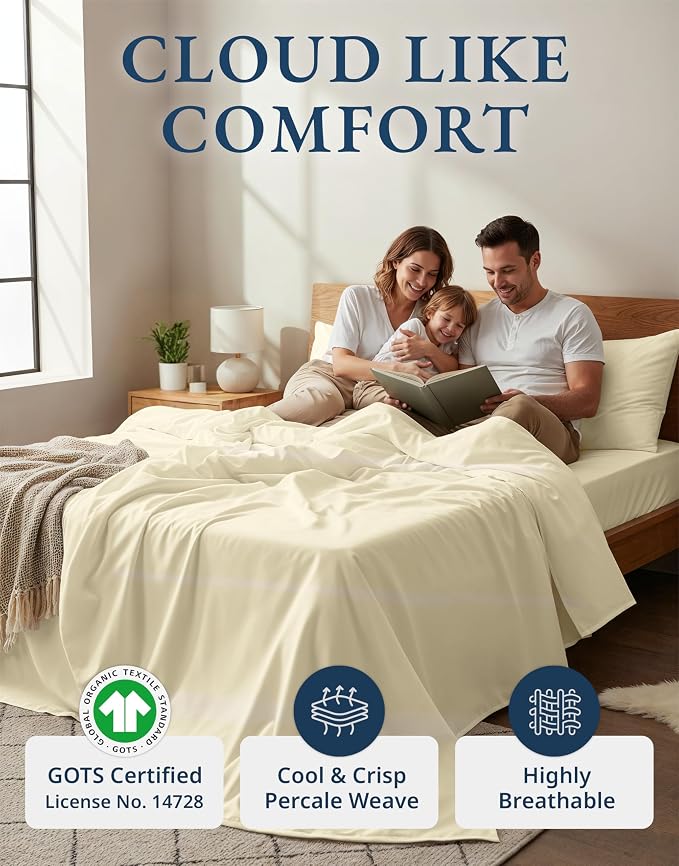 LANE LINEN 100% Organic Cotton Queen Sheets, Classic Percale Weave Bedsheets - Image 2
