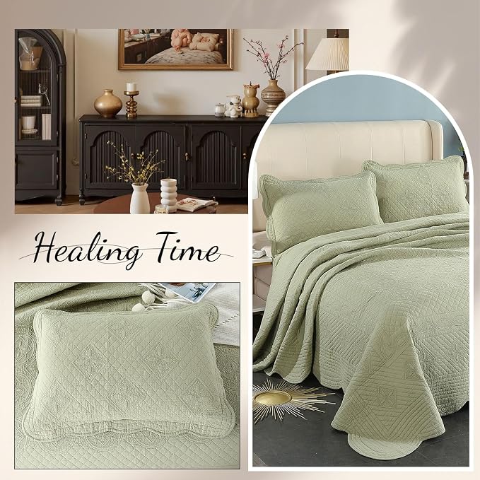 ROOMLIFE Quilt Set Full Size 3D Floral Embroidery Pattern 3-Piece Cotton - Image 6