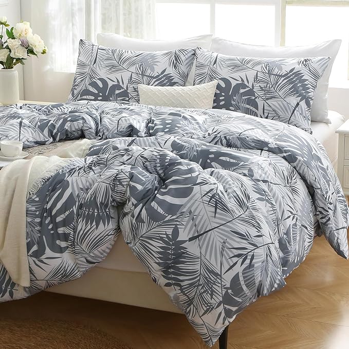 MUXHOMO Duvet Cover Queen Size, Reversible Floral Black & Grey Duvet Cover Set - Image 6