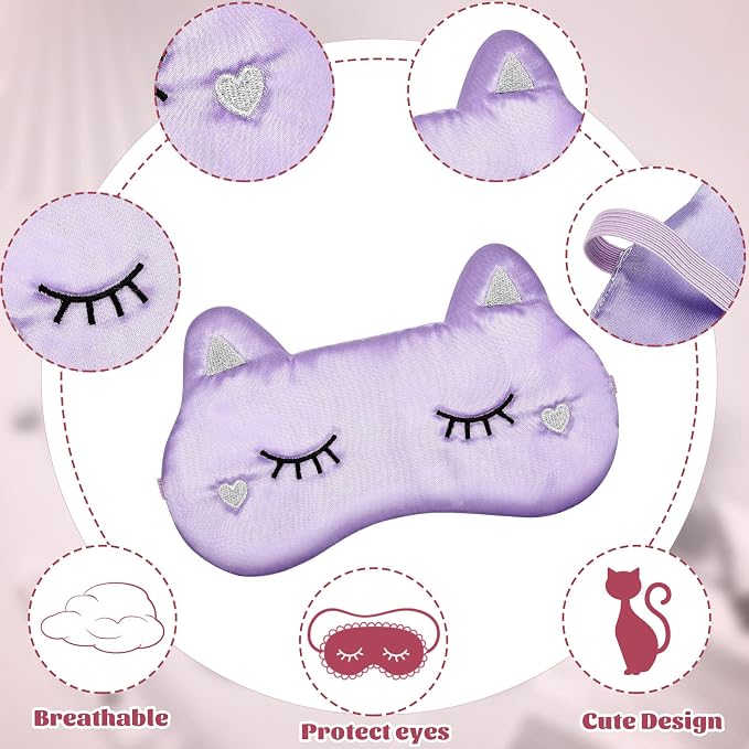 Haysandy 3 Pieces Sleep Mask for Kids Girls Cute Cat Sleeping Eye Cover Soft - Image 3