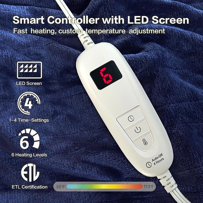 Tefici Electric Heated Blanket Throw, Super Cozy Soft 2-Layer Flannel 50" x 60" - Image 3