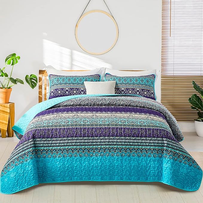 WONGS BEDDING Boho Quilt Set, Lightweight Microfiber Bed Decor Bedspread by WONGSBEDDING