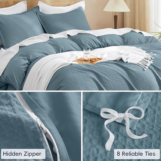 PHF Waffle Duvet Cover Set King Size, No Snagging Ultra Soft Luxury Textured - Image 5