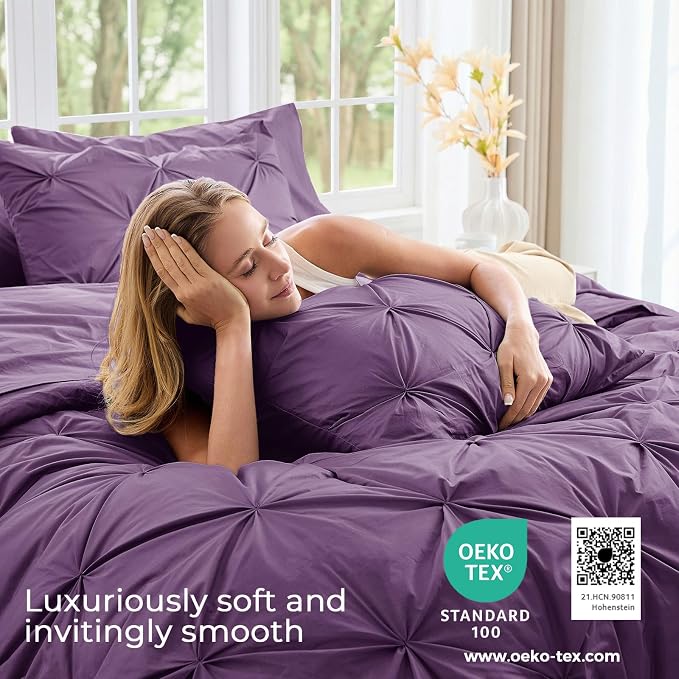 Sasttie Queen Comforter Set, 7-Piece Bed in a Bag, Pintuck Bedding Sets - Image 3