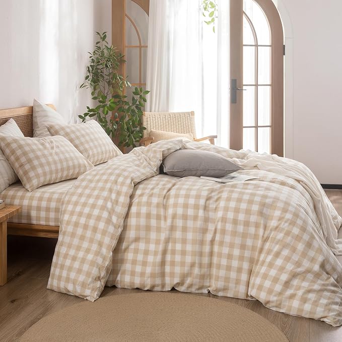 BESTOUCH Duvet Cover Set 100% Washed Cotton Linen Feel Super Soft Comfortable - Image 3