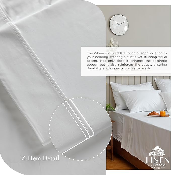 Linen Home 100% Cotton Percale Sheets King Size, Deep Pocket, 4 Pieces Set - Image 3