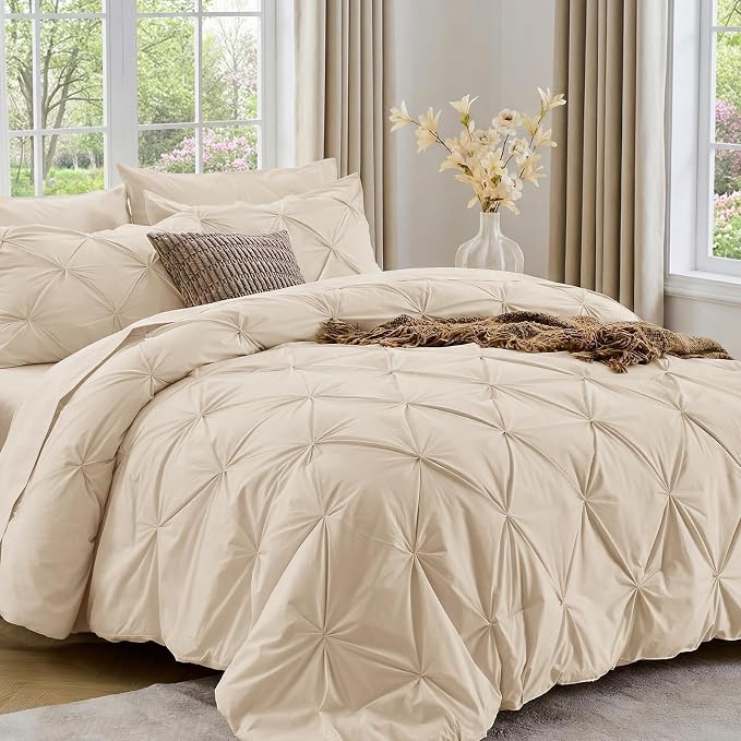 Sasttie King Size Comforter Set, 7-Piece Bed in a Bag, Pintuck Bedding Set by SASTTIE