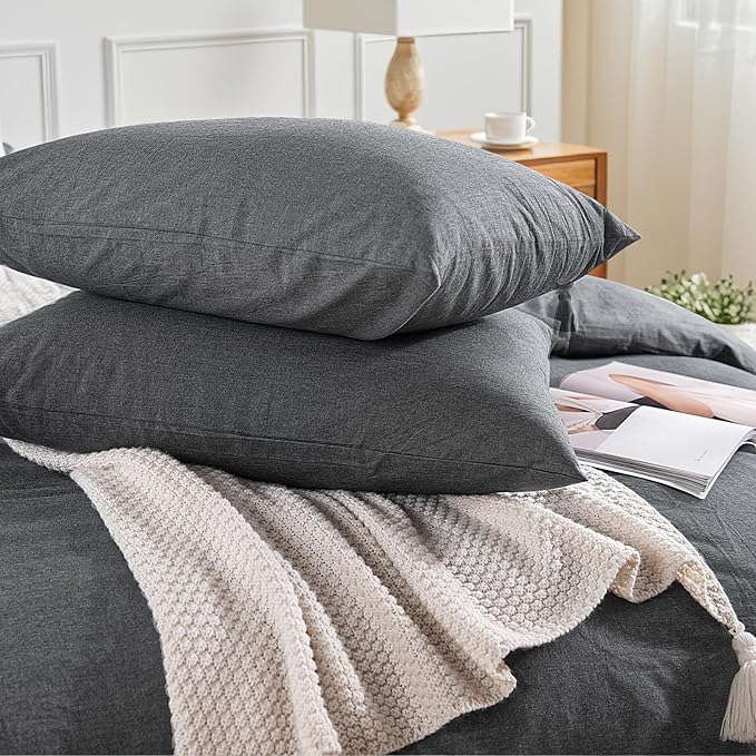 NEXHOME PRO Duvet Cover King 100% Washed Cotton, Heathered Black Breathable - Image 7