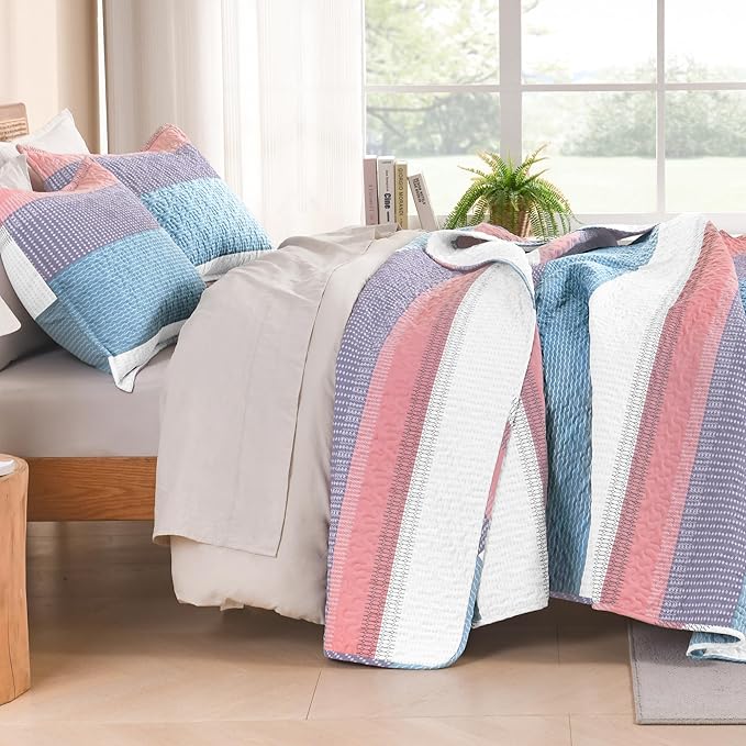 Litanika Twin Quilt Set Purple, 68x86 Stripe Bedspread Coverlet 2 Pieces - Image 2