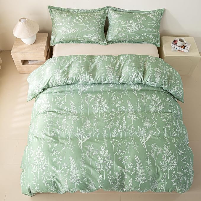 OAITE Green Duvet Cover Queen Size 3 Pieces Prewashed Cotton-Like Polyester - Image 6
