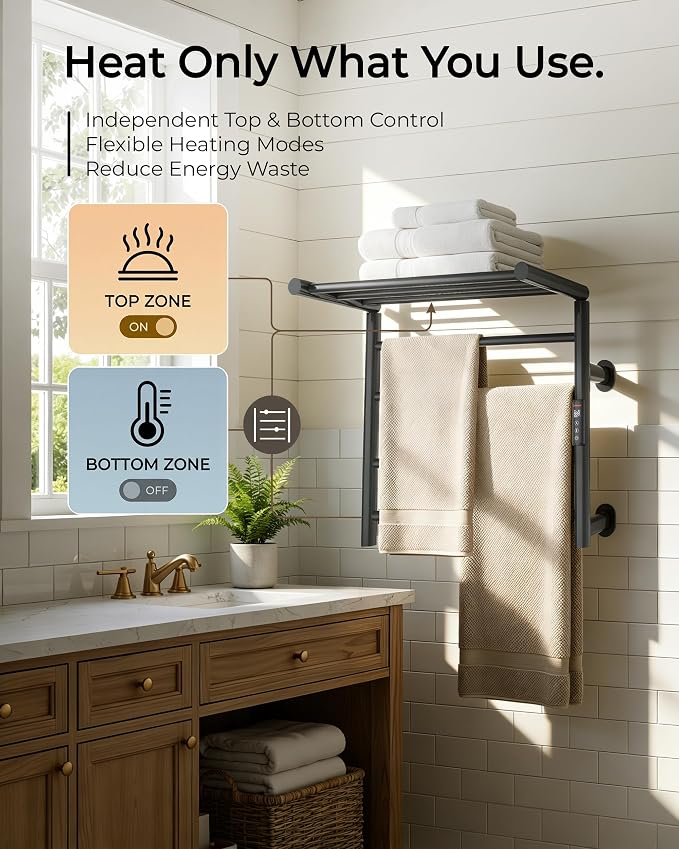 Foldable Heated Towel Rack, Dual-Zone Electric Towel Warmer Rack - Image 2