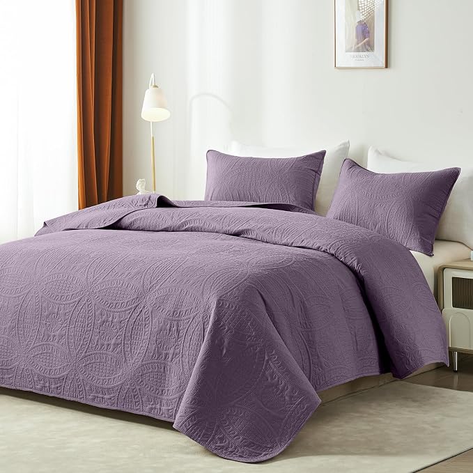 akkialla Grayish Purple King/Cal King Quilt Set, Ultrasonic Lightweight - Image 2