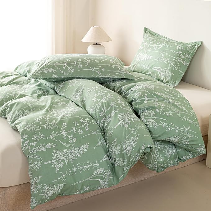 OAITE Green Duvet Cover Queen Size 3 Pieces Prewashed Cotton-Like Polyester - Image 3