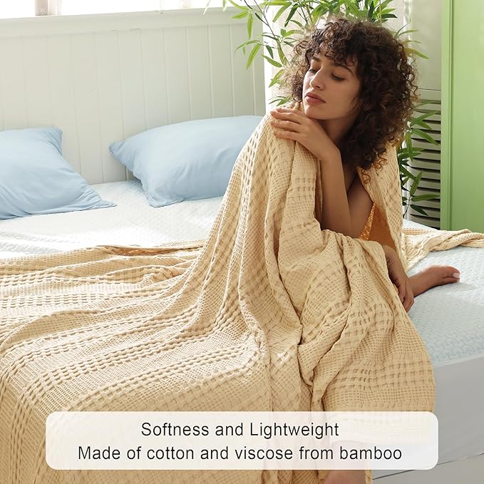 PHF Cooling Waffle Blanket Twin Size, Lightweight 60% Rayon from Bamboo & 40% - Image 2