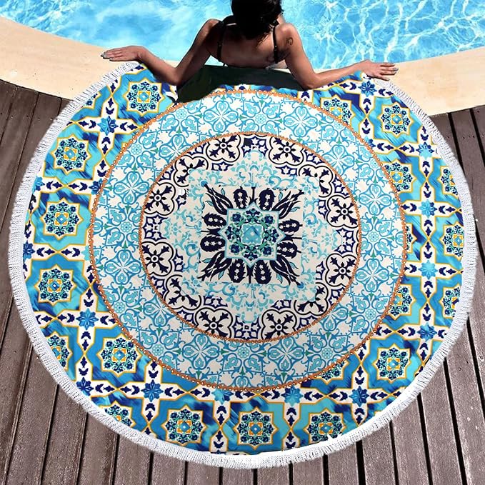 Pafusen Round Mandala Beach Towel Blanket/Boho Hippie Tapestry, Roundie Yoga by Pafusen