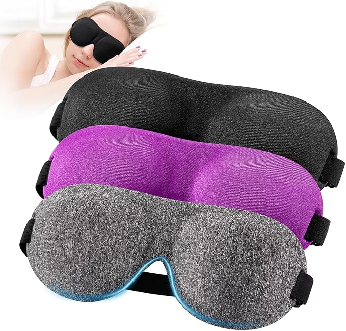YIVIEW Sleep Mask for Back and Side Sleeper Pack of 3, 100% Light Blocking 3D by YIVIEW