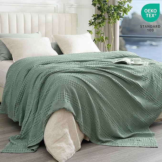PHF Cooling Waffle Blanket King Size, Lightweight 60% Rayon from Bamboo & 40% - Image 3