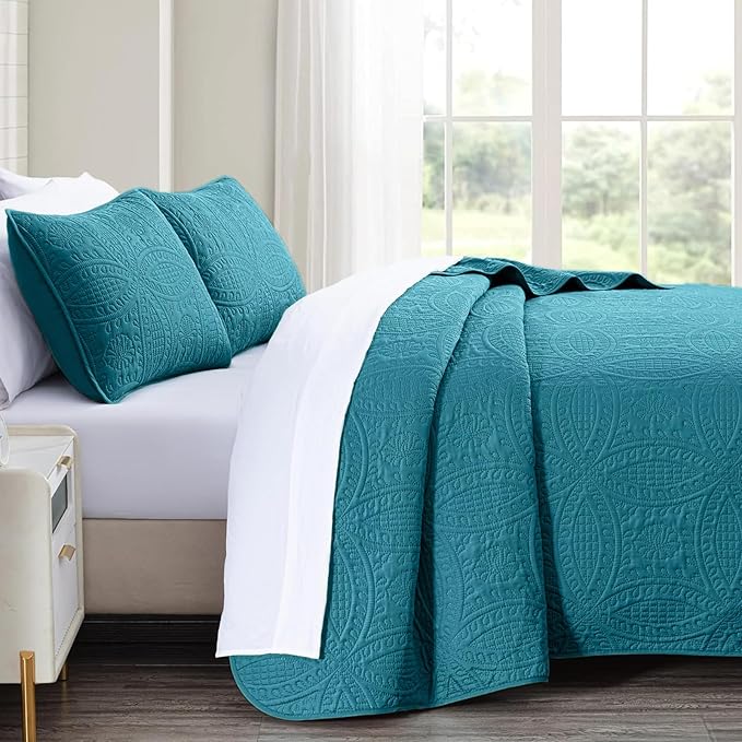 akkialla Teal Full/Queen Quilt Set, Ultrasonic Lightweight Bedspread Coverlet - Image 4