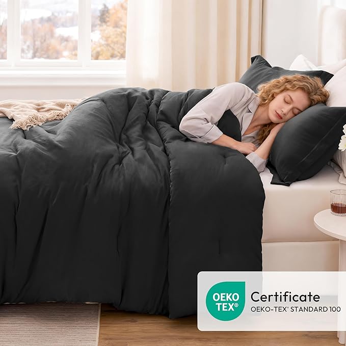 Love's cabin Black Queen Comforter Set, 3-Piece Prewashed Bed Set - Image 5